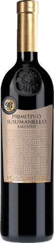 Boccantino Primitivo is a dark red colour with purple hints. The wine has a complex bouquet with red fruits aroma and spicy notes