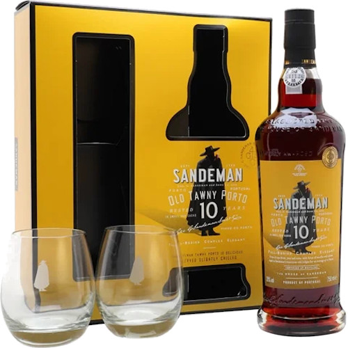 Sandeman Tawny Port 10yo Gift Set inc 2x Glasses is a premium Portuguese fortified wine gift, featuring a 10-year-old tawny port and two branded glasses. Rich, nutty and elegant, it offers dried fruit, caramel and spice notes with a long, silky finish. Bu
